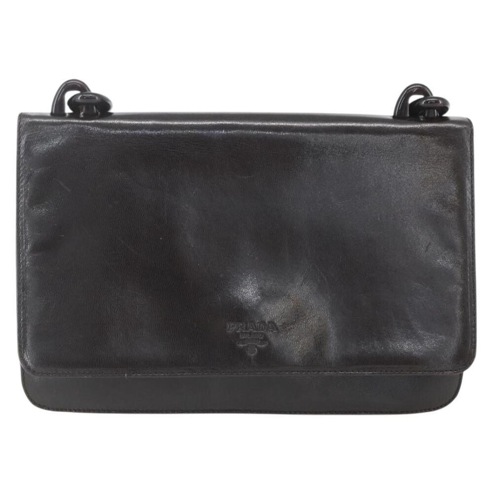 Prada Leather Plastic Chain Shoulder Bag Dark Brown